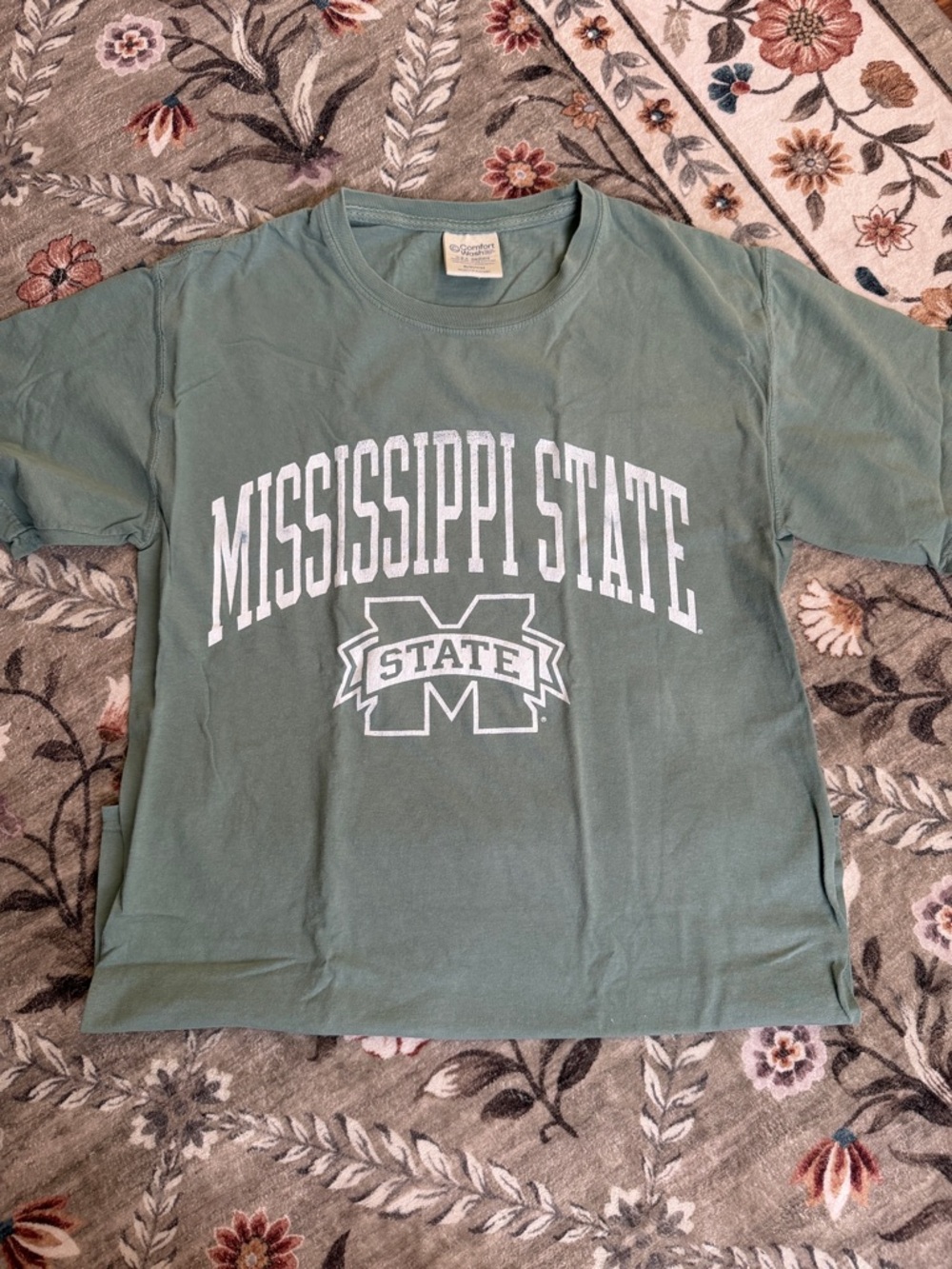 Comfort Colors Mississippi State Tee in Sage Green with White Print